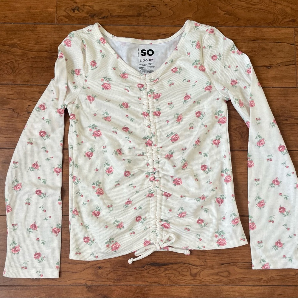 SO Kids Floral Long Sleeve Top - White and Pink